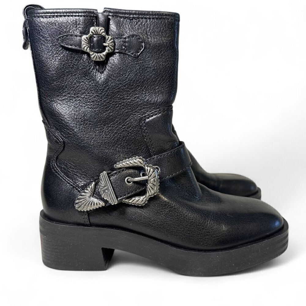 Larroude Women's Hardy Buckle Black Moto Boot EU 37.5 NEW IN BOX - Picture 10 of 16